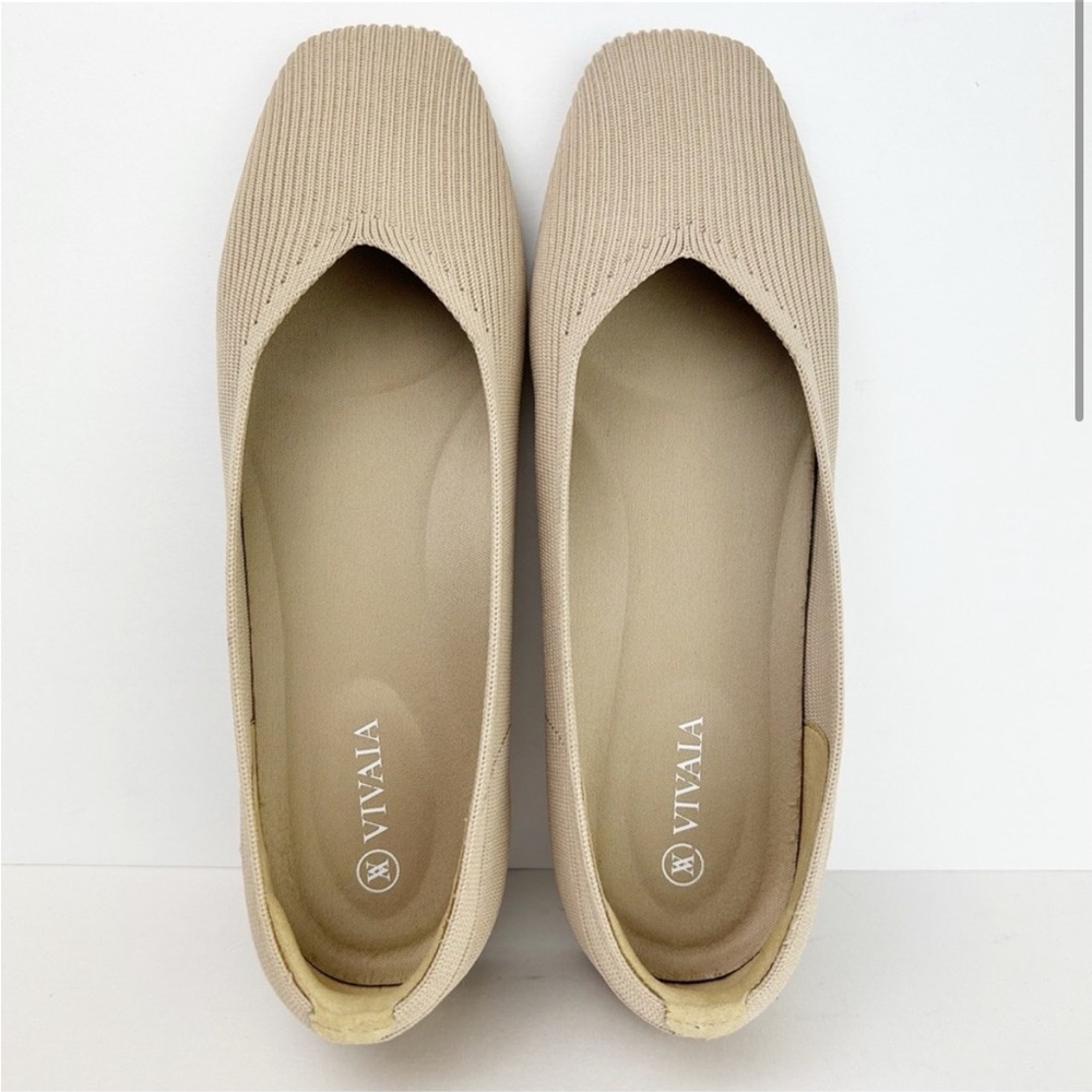 Vivaia Margot 2.0 Square Toe Almond Tan Slip On Washable Shoes Flats EU 38.5